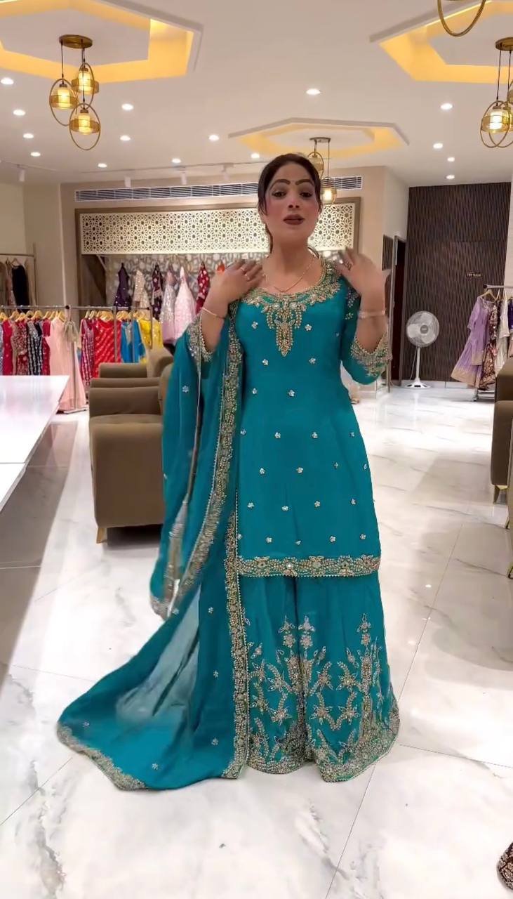 Noorani Peacock Blue with Royal Mughal Grace Sharara Set
