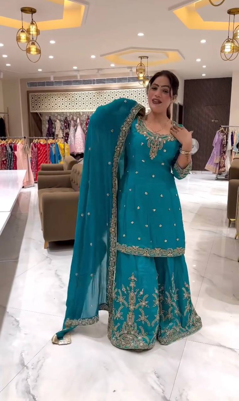 Noorani Peacock Blue with Royal Mughal Grace Sharara Set