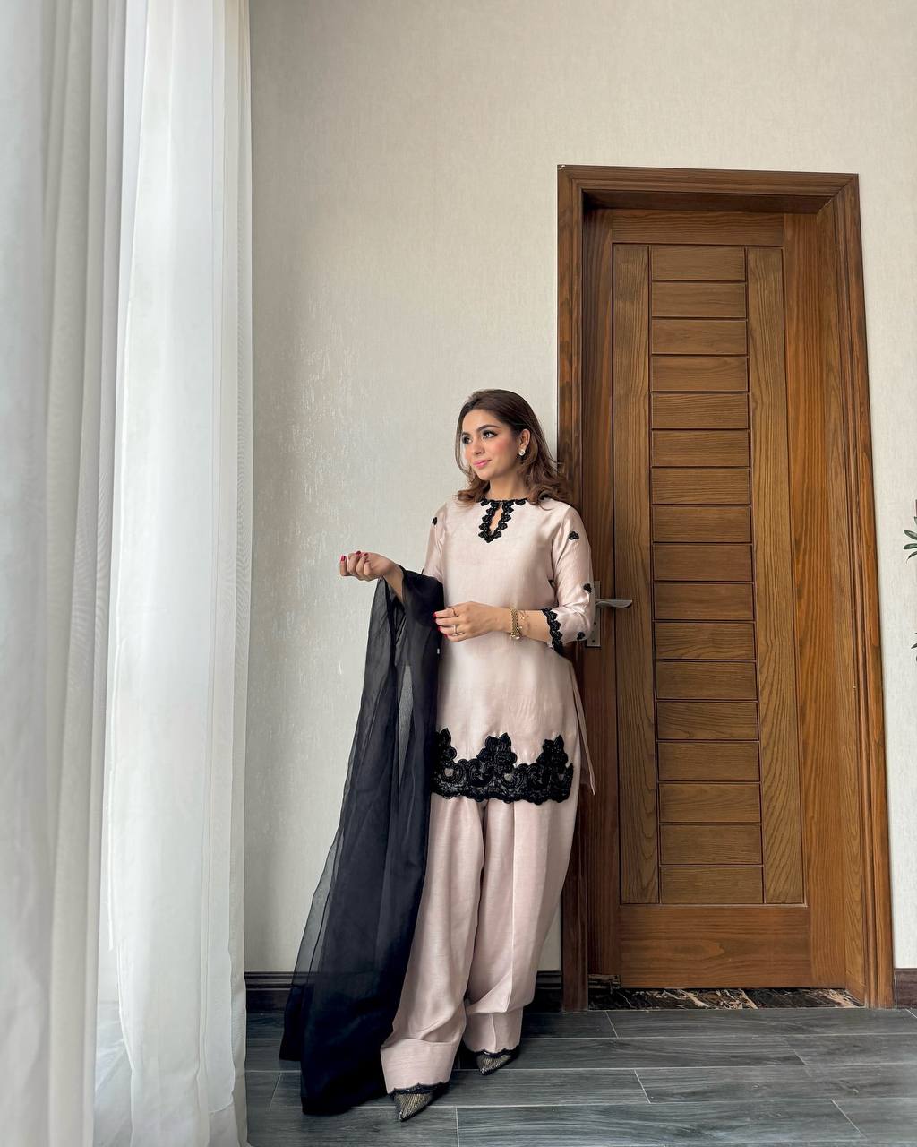 Garnet Glow French Creape Farsi Salwar Suit
