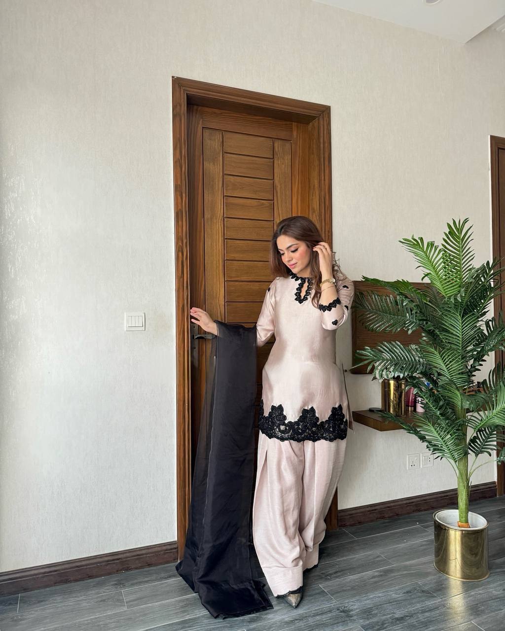 Garnet Glow French Creape Farsi Salwar Suit