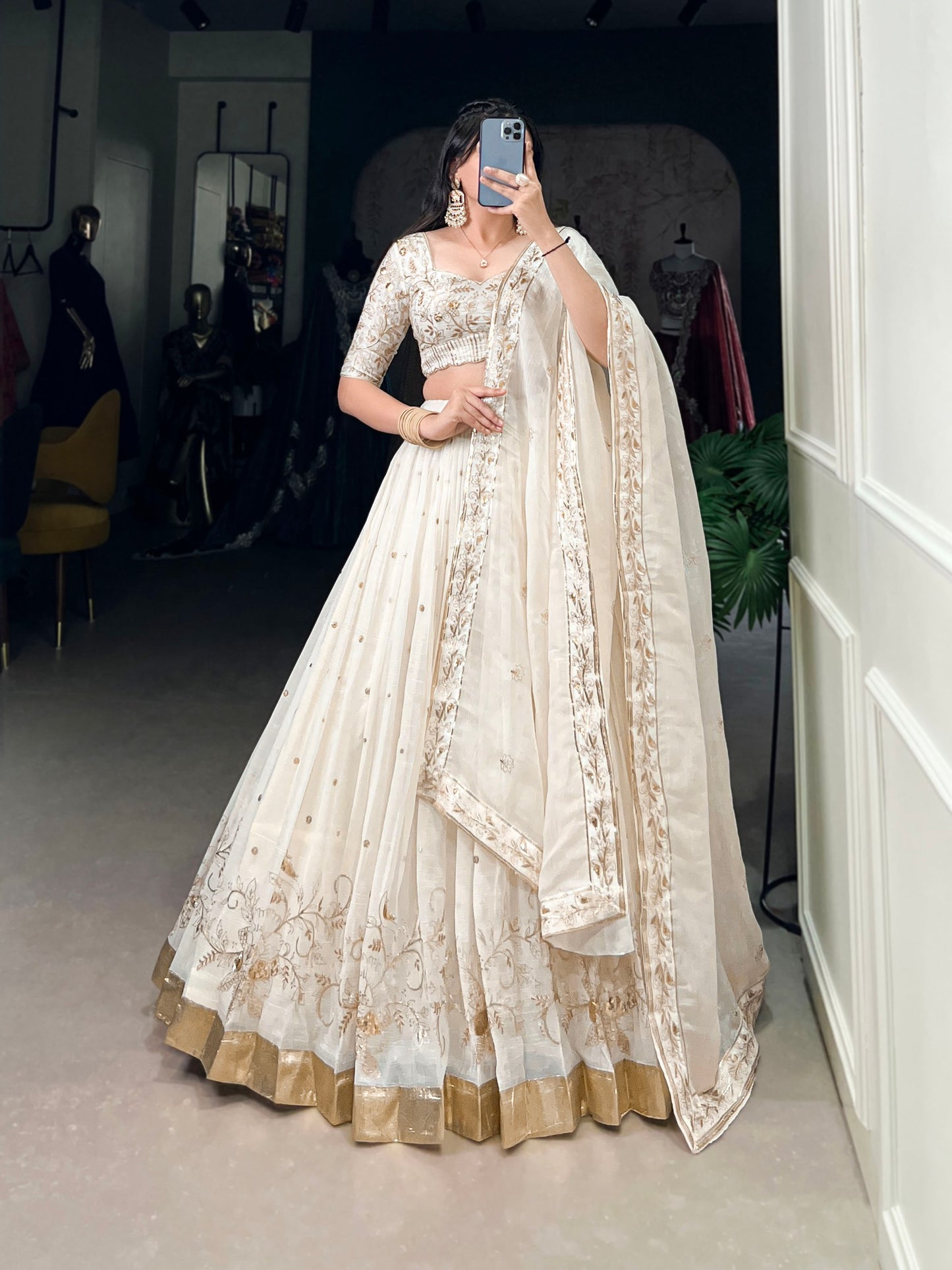 Zahreen Ethnic Silver Glosy Lehenga Choli
