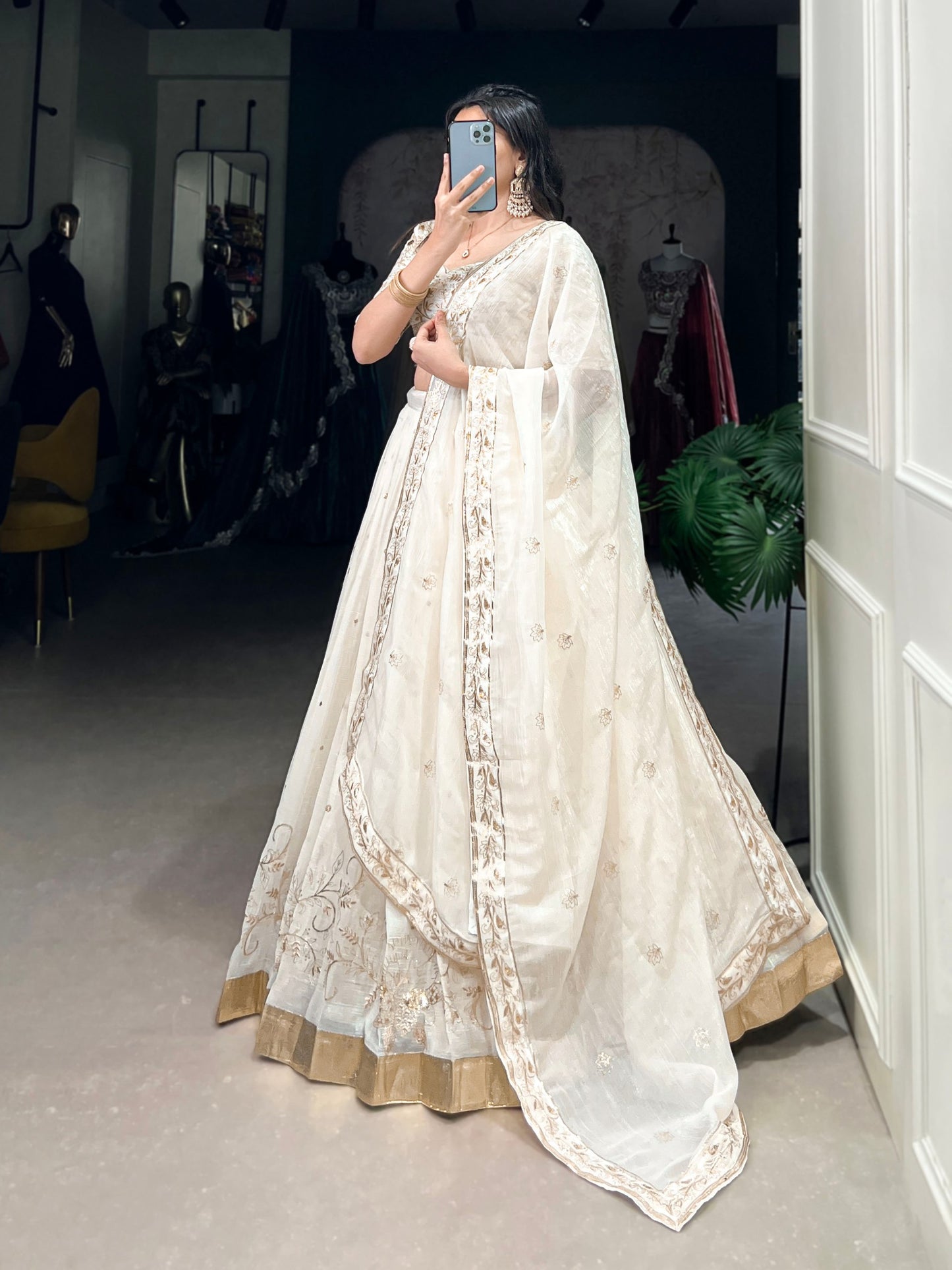 Zahreen Ethnic Silver Glosy Lehenga Choli