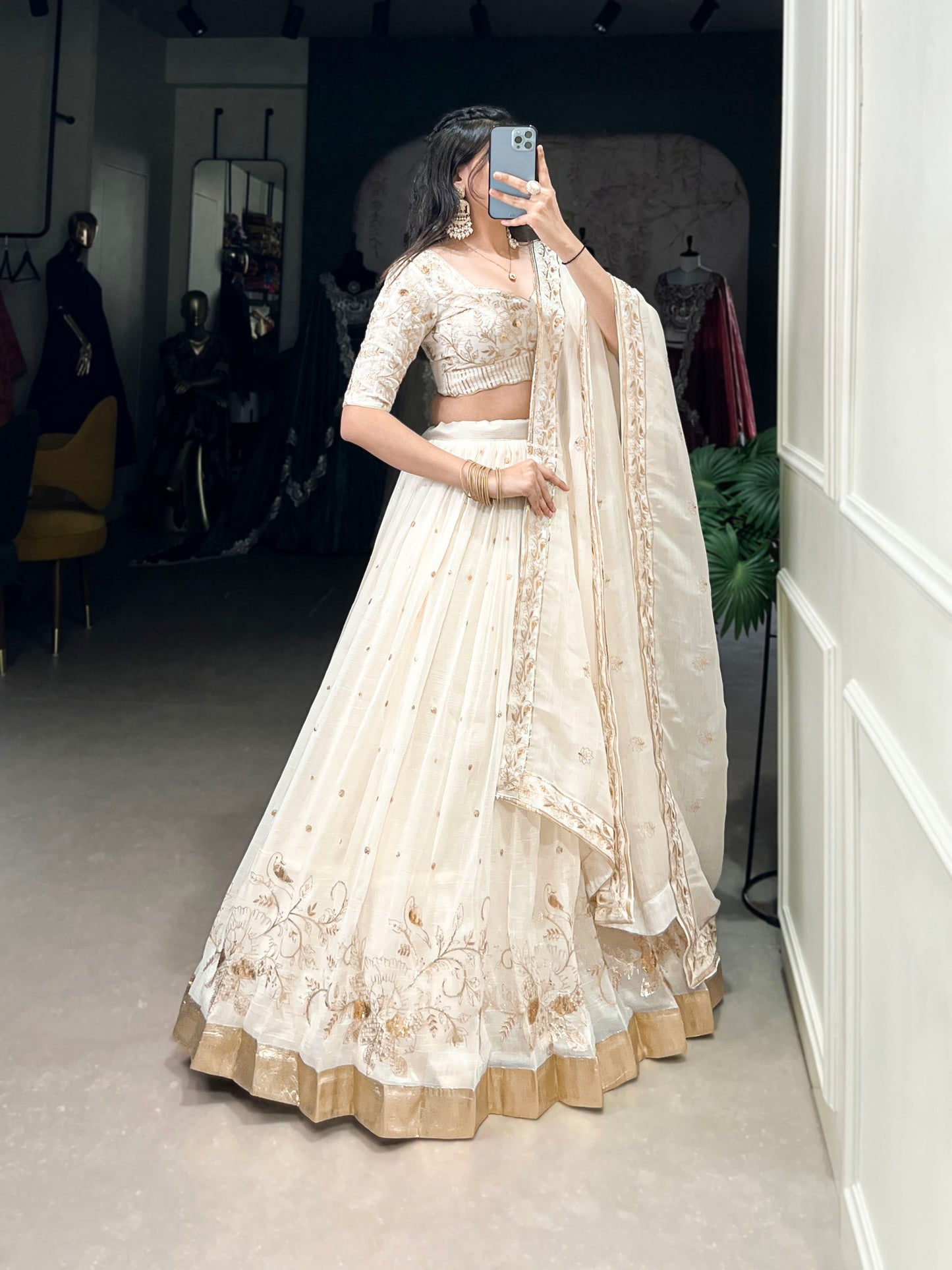 Zahreen Ethnic Silver Glosy Lehenga Choli