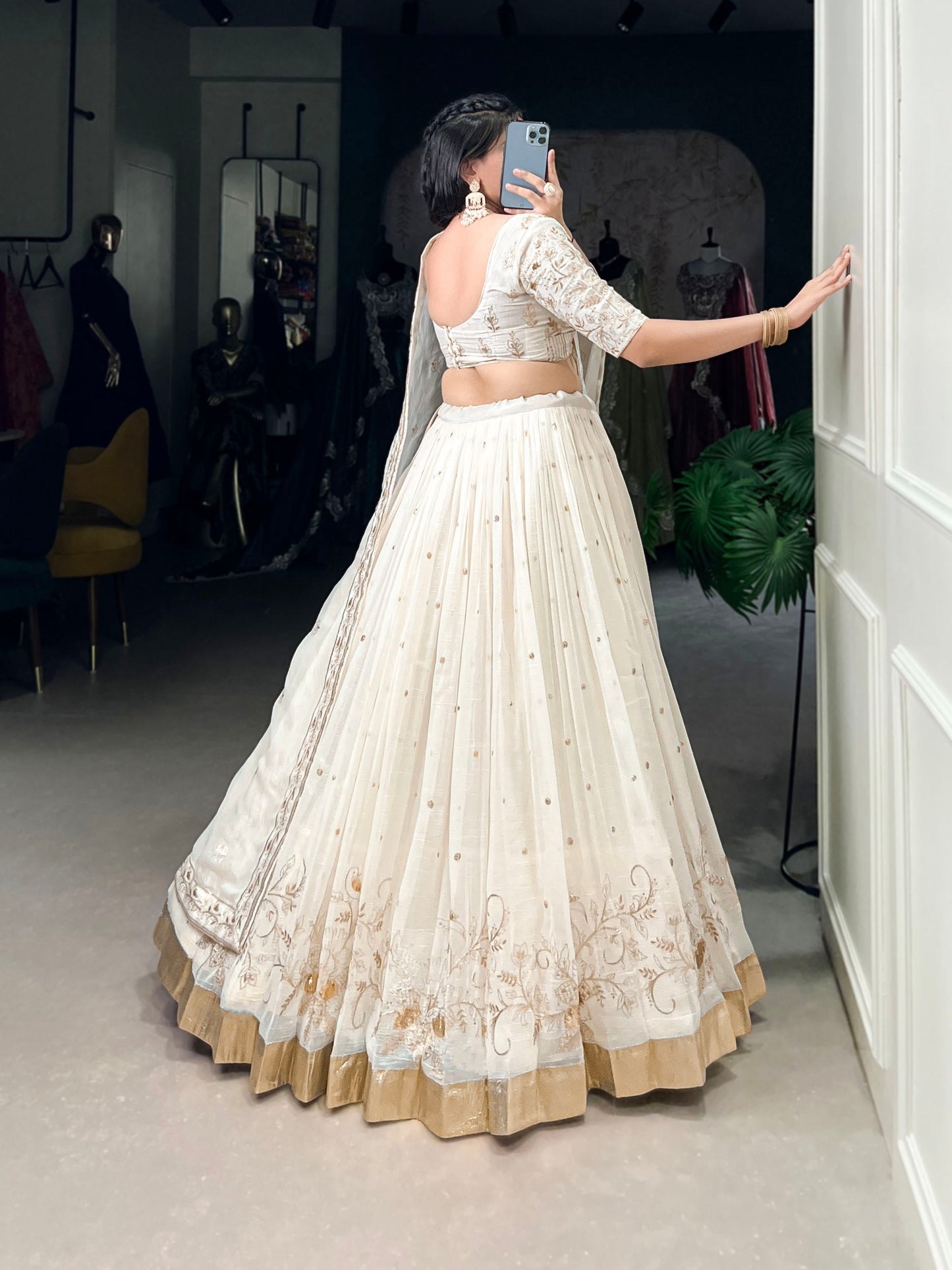 Zahreen Ethnic Silver Glosy Lehenga Choli