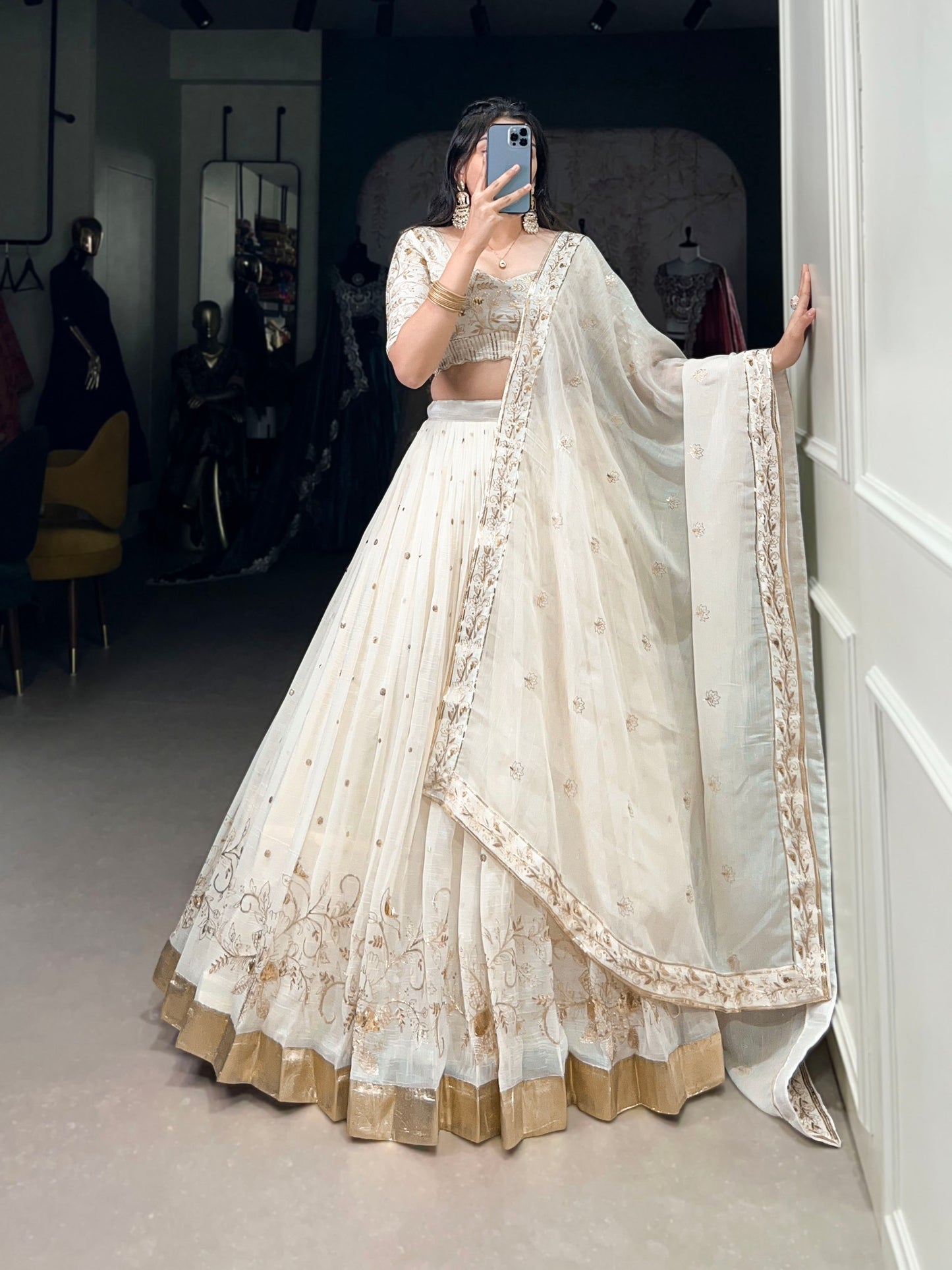 Zahreen Ethnic Silver Glosy Lehenga Choli