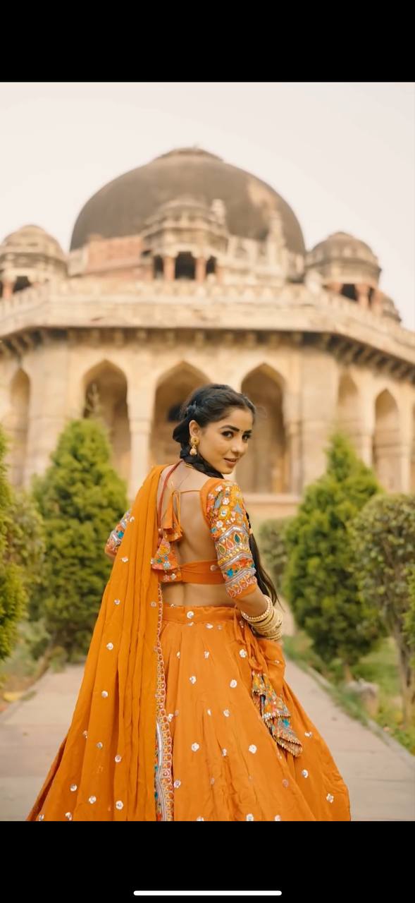 Kesar Charm Mustard Orange Festive Lehenga Choli