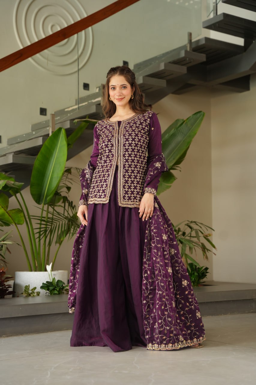 Amaira Rich Beads Embroidered Jacket Style Palazzo Suit