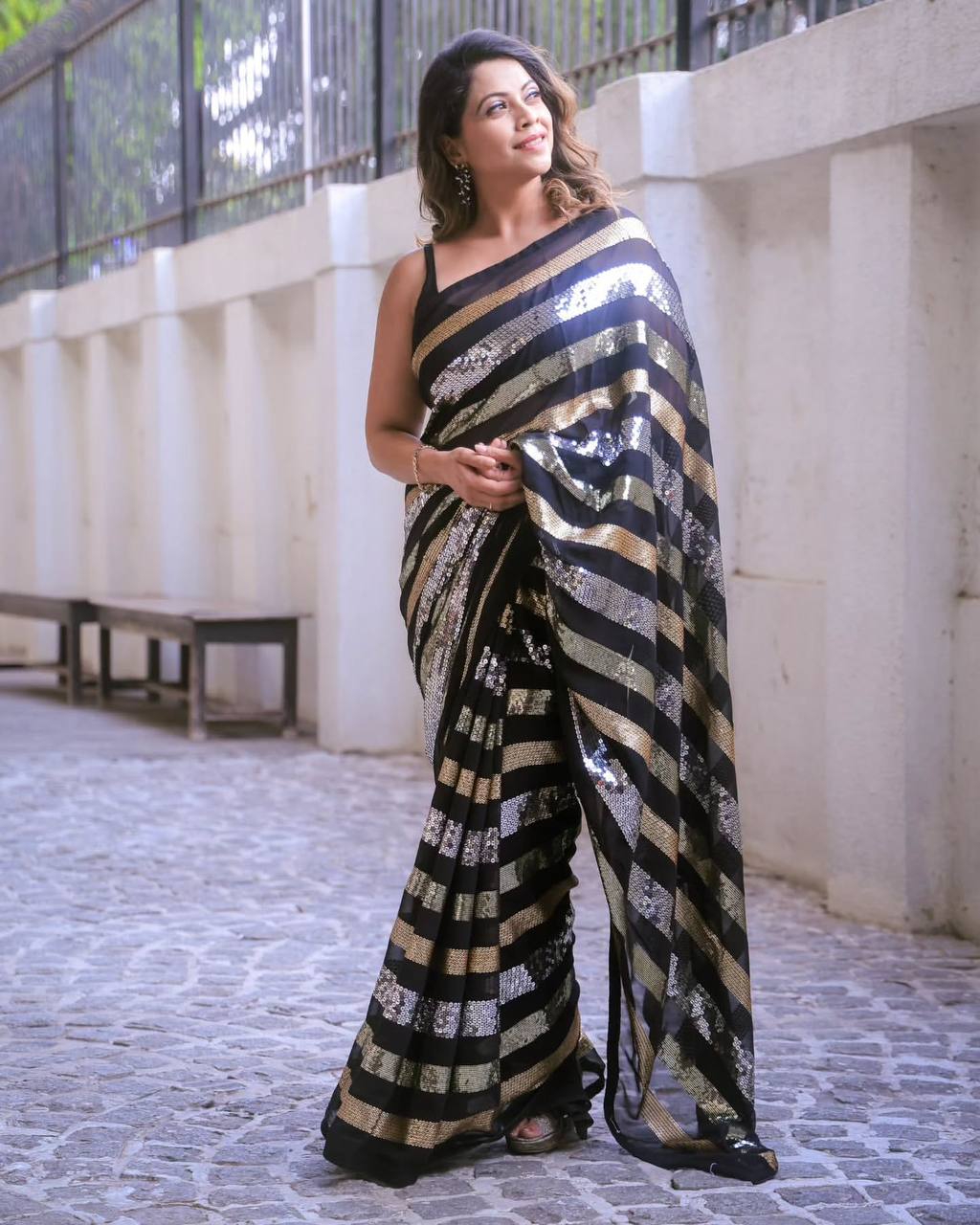 Black Gold Rush Sequence Embroidery Saree
