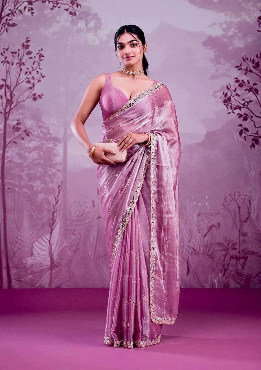 Zankhi Premium Berberry Mirror Work Saree