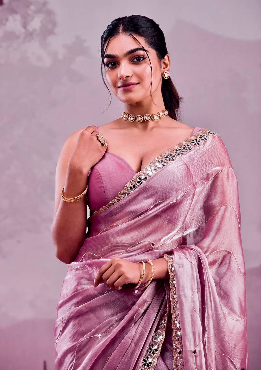 Zankhi Premium Berberry Mirror Work Saree