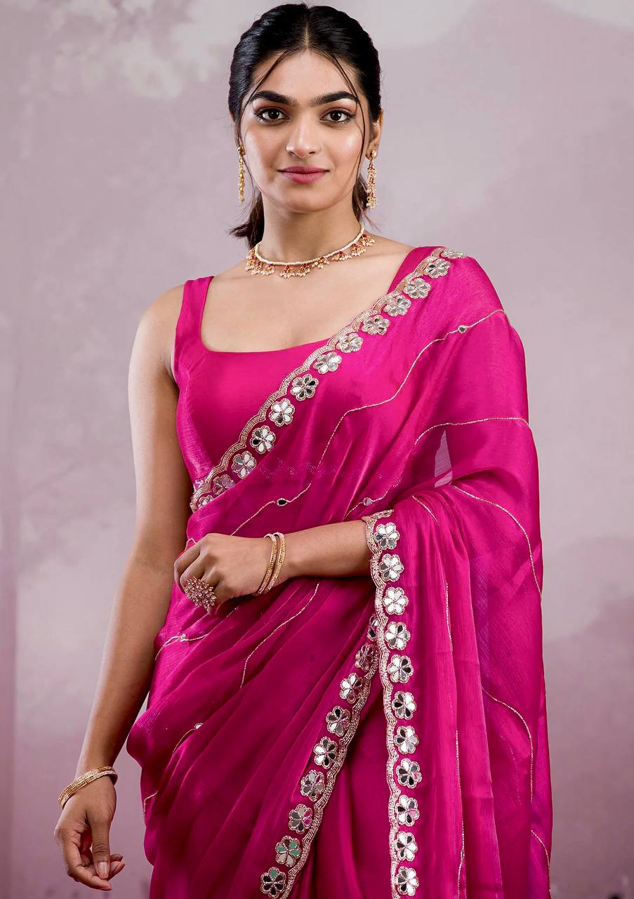 Zankhi Premium Berberry Mirror Work Saree