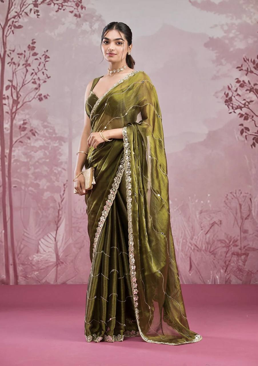Zankhi Premium Berberry Mirror Work Saree