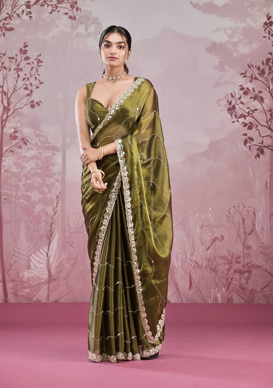 Zankhi Premium Berberry Mirror Work Saree