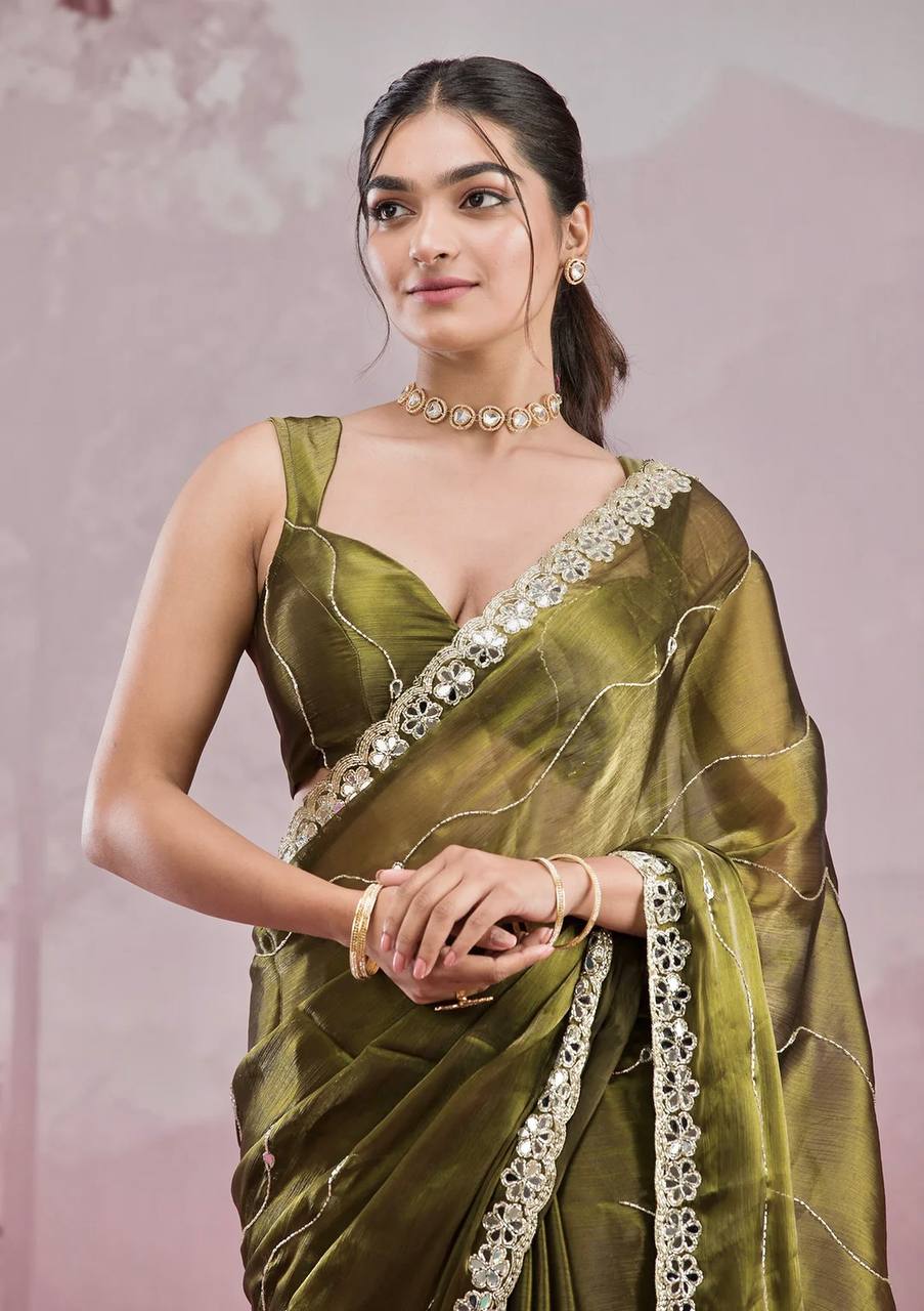 Zankhi Premium Berberry Mirror Work Saree