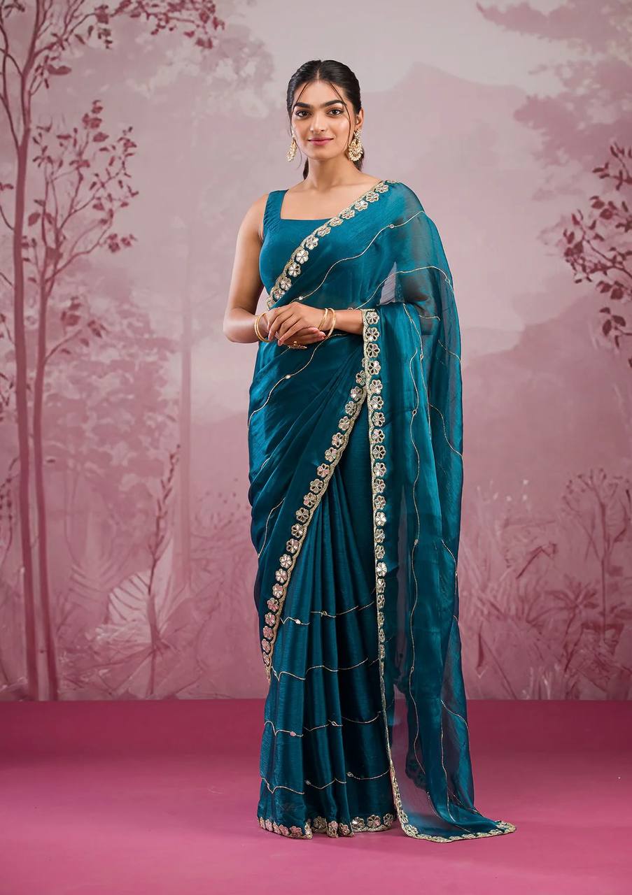 Zankhi Premium Berberry Mirror Work Saree