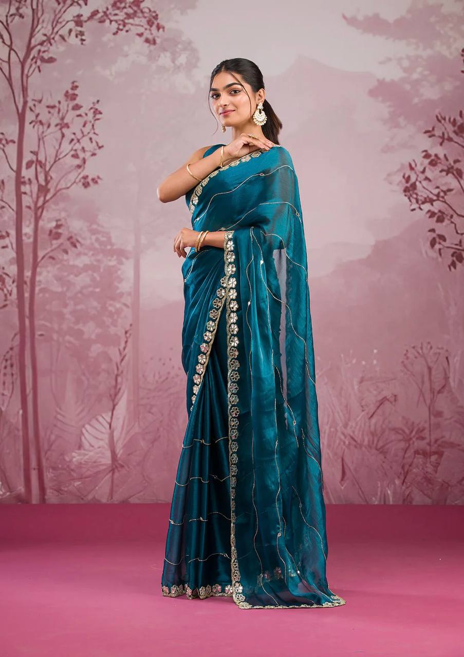 Zankhi Premium Berberry Mirror Work Saree