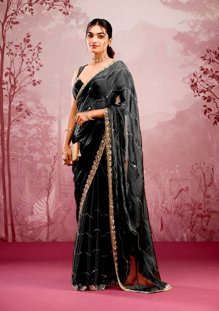 Zankhi Premium Berberry Mirror Work Saree