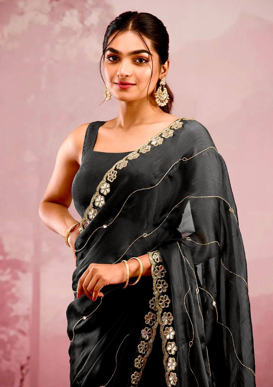 Zankhi Premium Berberry Mirror Work Saree