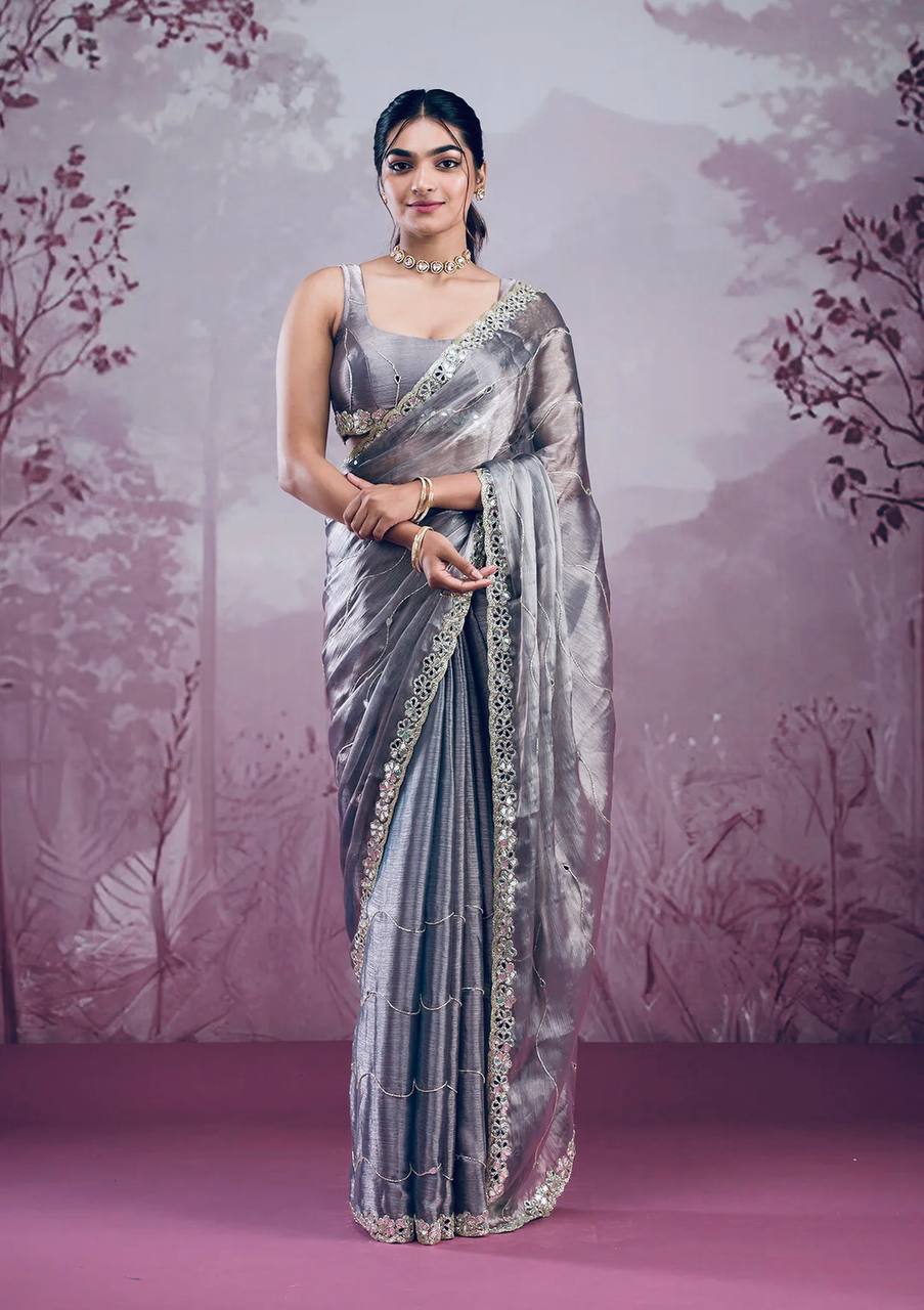 Zankhi Premium Berberry Mirror Work Saree