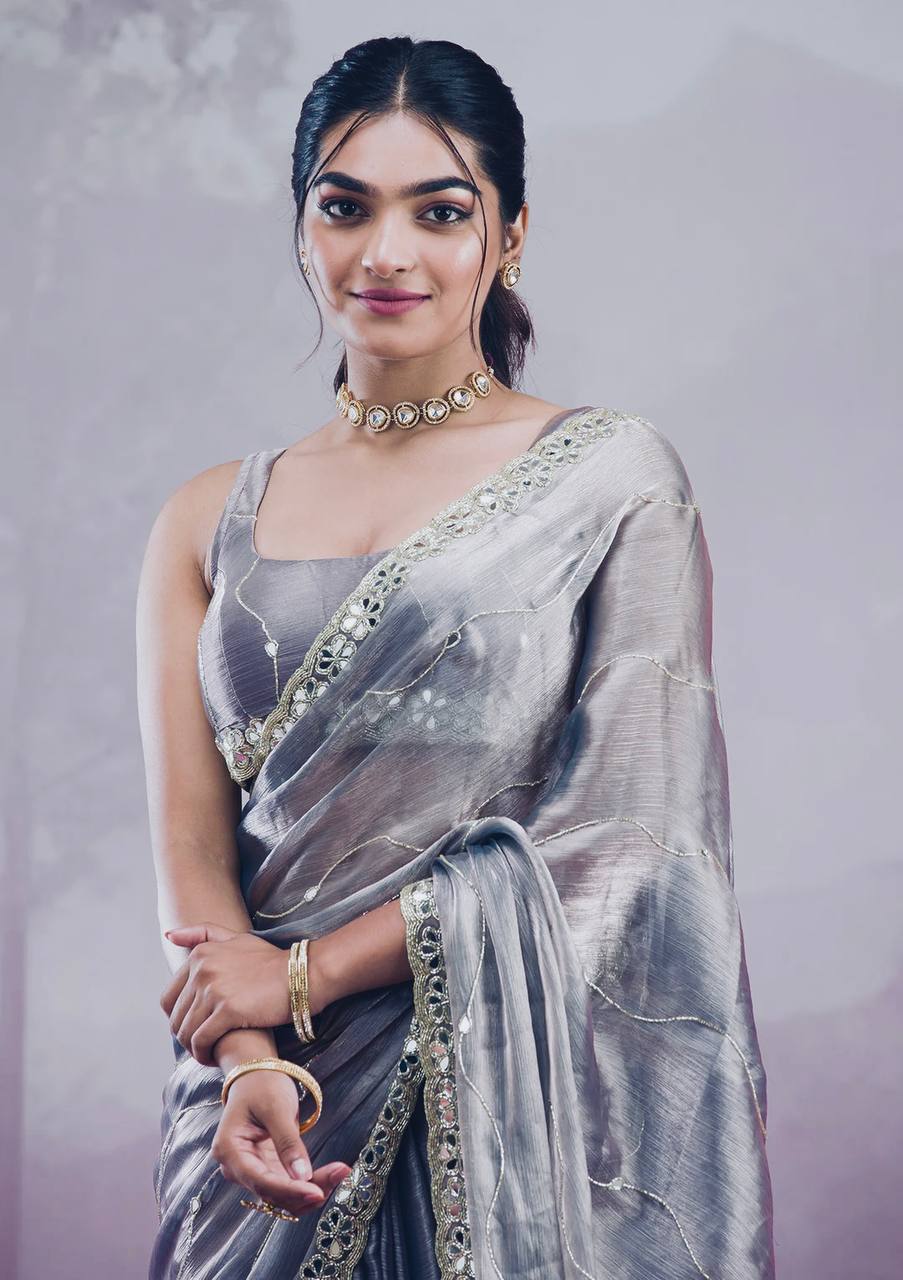Zankhi Premium Berberry Mirror Work Saree