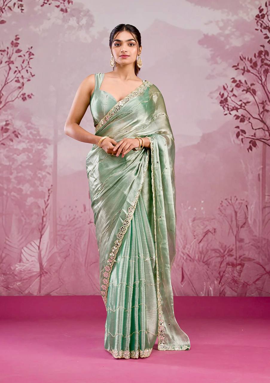 Zankhi Premium Berberry Mirror Work Saree