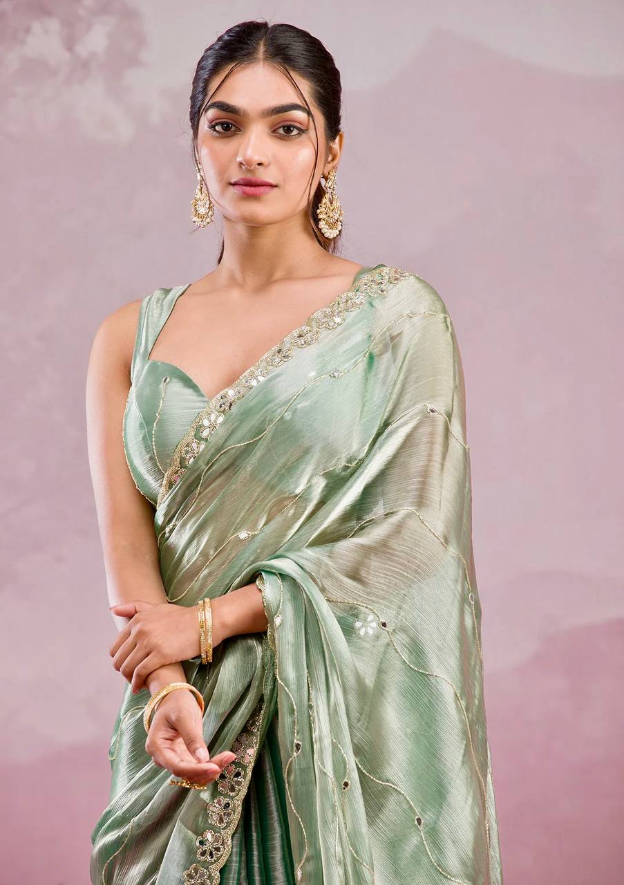 Zankhi Premium Berberry Mirror Work Saree