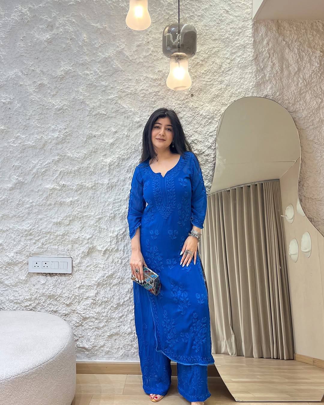 Blue Blossom Grace Thread Embroidered Kurta Set