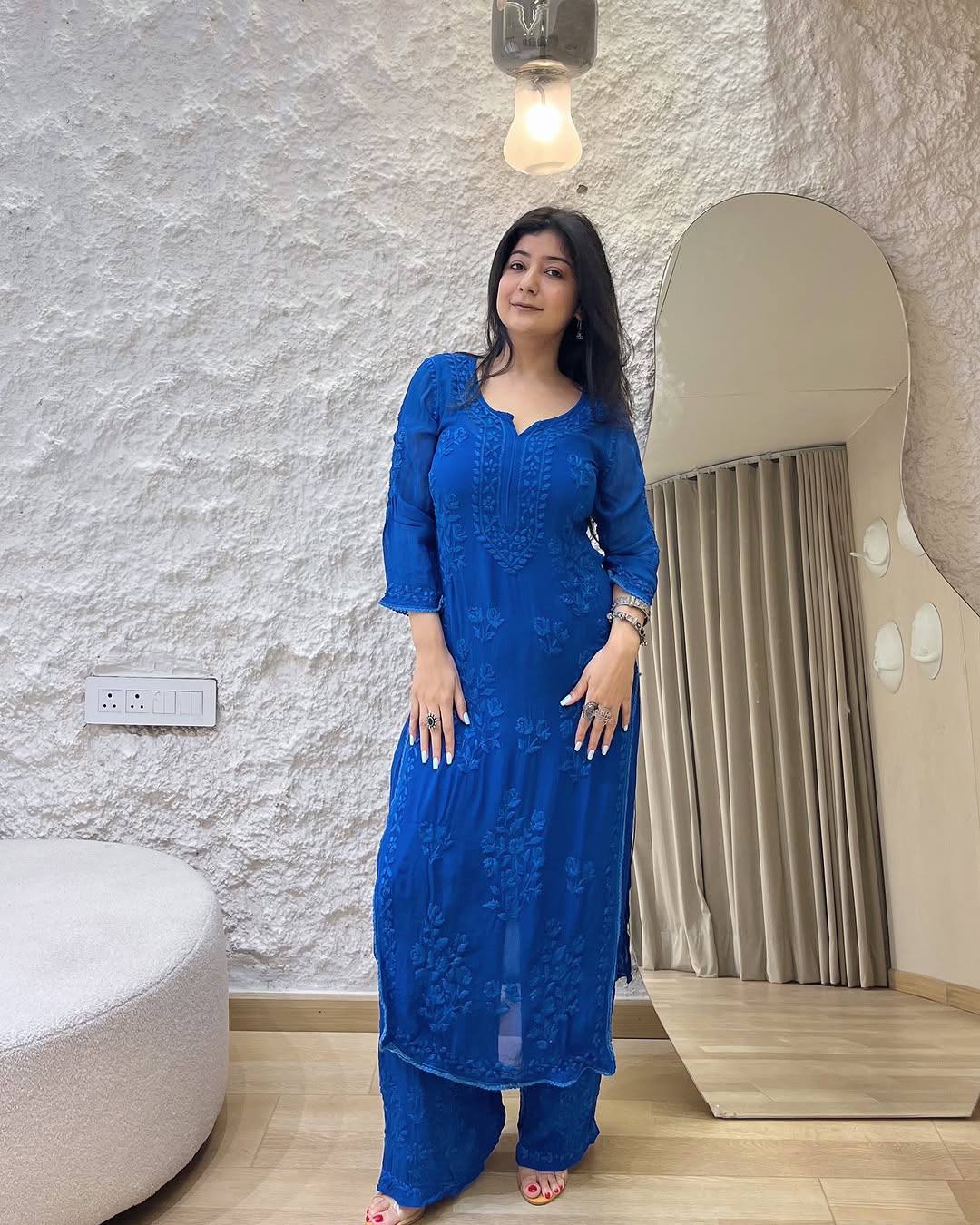Blue Blossom Grace Thread Embroidered Kurta Set