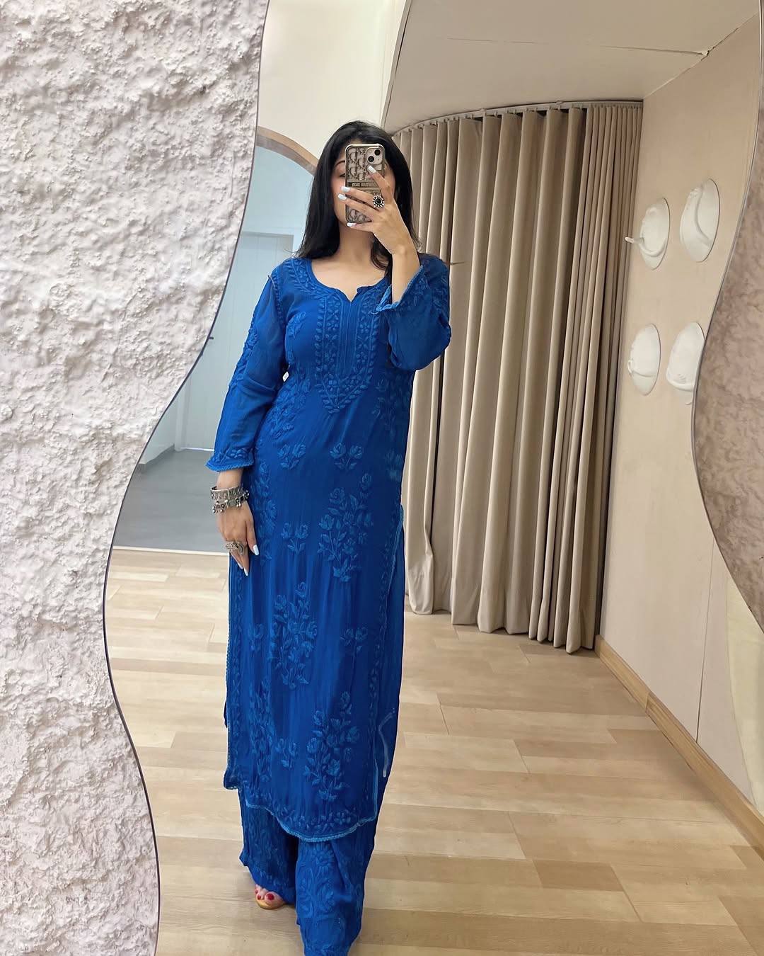 Blue Blossom Grace Thread Embroidered Kurta Set