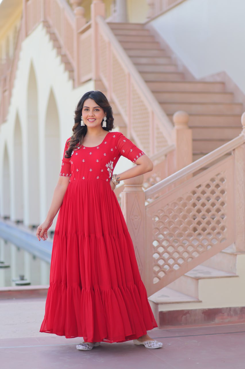 Inaaya Sunshine & Rose Embroidered Layered Gown Set