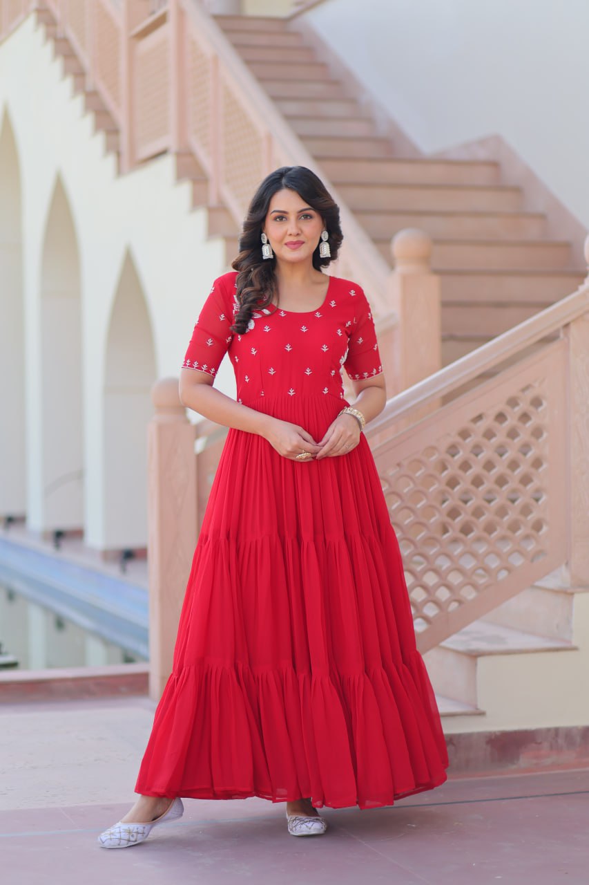 Inaaya Sunshine & Rose Embroidered Layered Gown Set