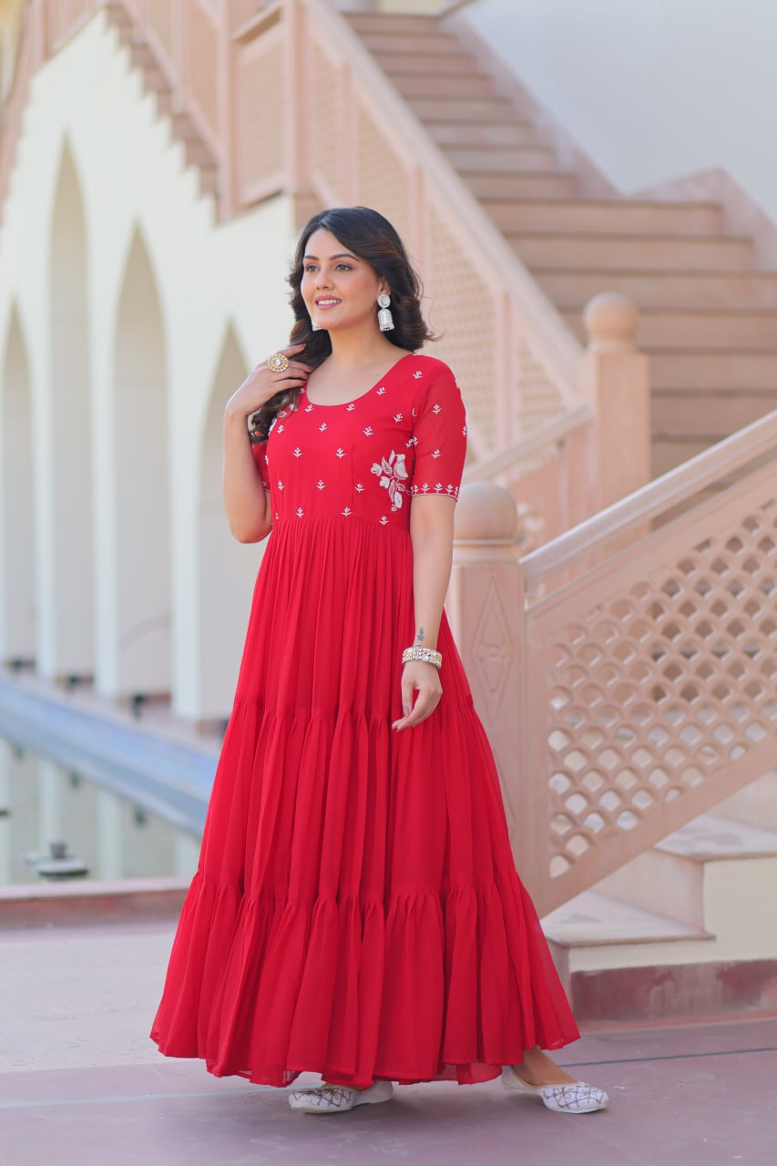 Inaaya Sunshine & Rose Embroidered Layered Gown Set