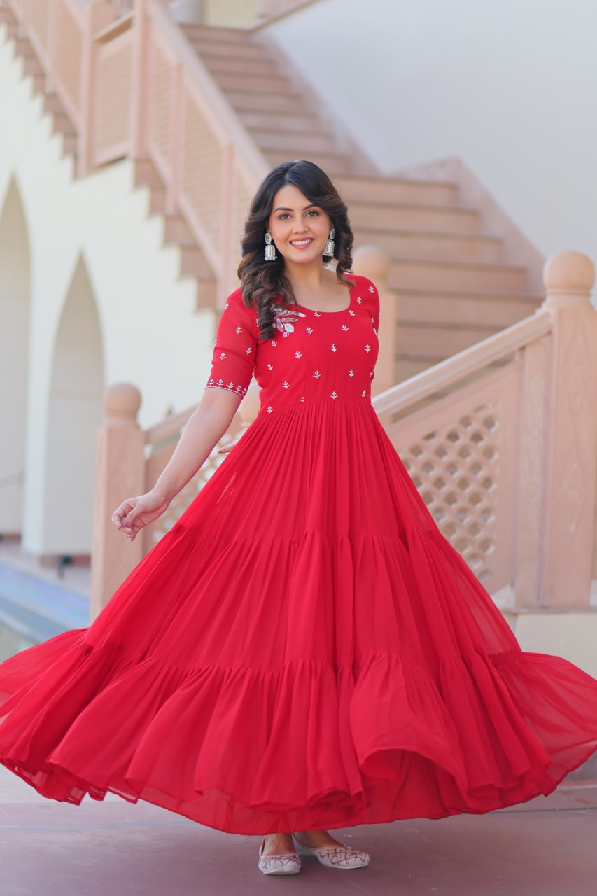 Inaaya Sunshine & Rose Embroidered Layered Gown Set