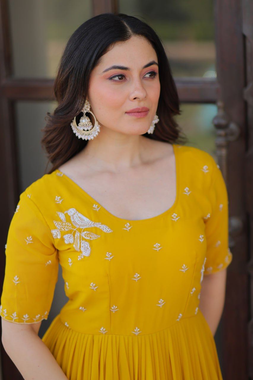 Inaaya Sunshine & Rose Embroidered Layered Gown Set