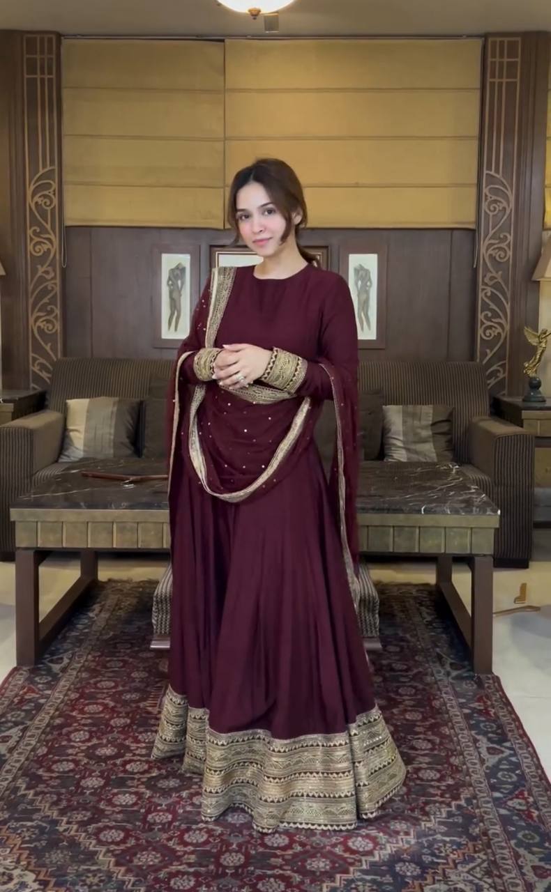 Regal Riwaayat Deep Maroon Cinon Silk Gown Pent