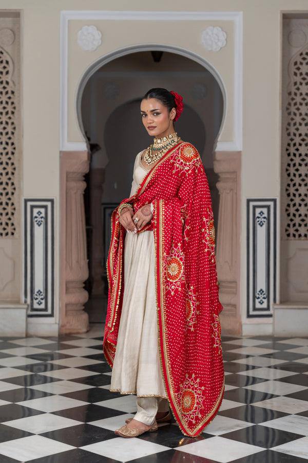 Bandhani Grandeur Off-White Classic Anarkali