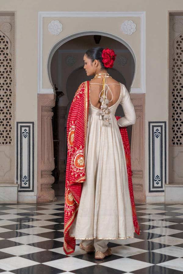 Bandhani Grandeur Off-White Classic Anarkali