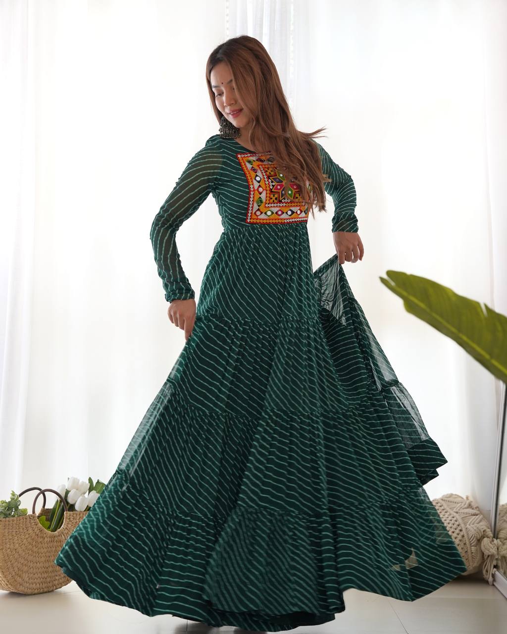 Dandiya Bandhani Inspired Flared Gown