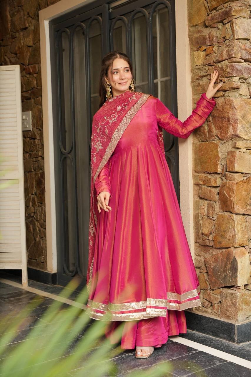 Rayon Blend Anarkali Solid Kurta with Pant & Dupatta