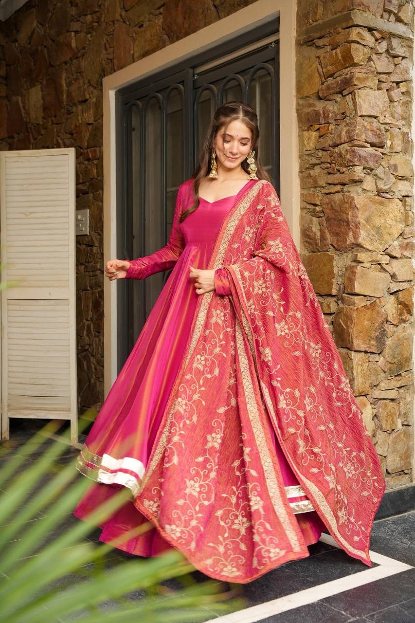 Rayon Blend Anarkali Solid Kurta with Pant & Dupatta