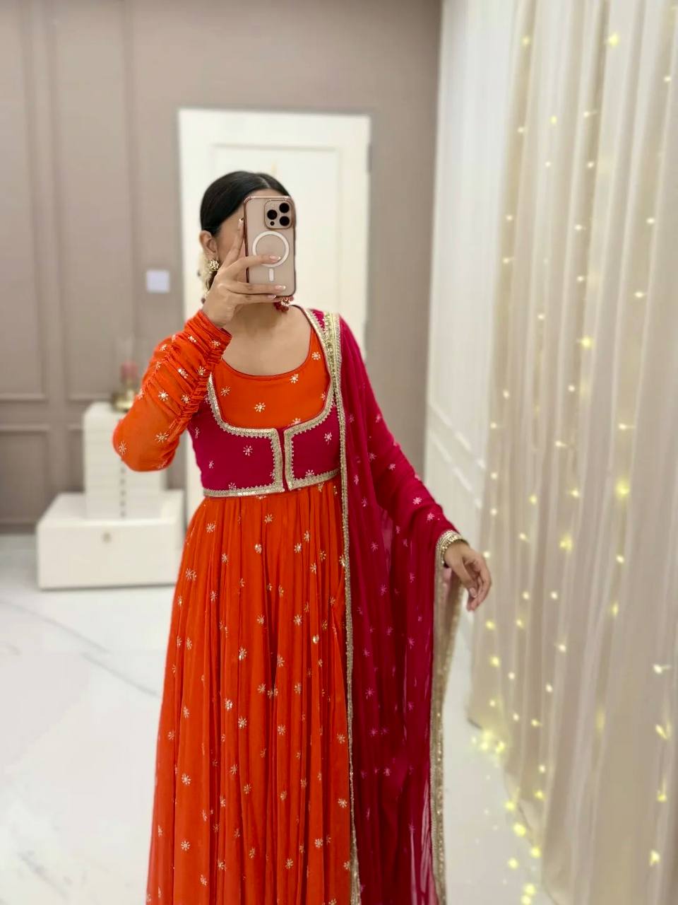 Noorani Adaa Sunset Orange Anarkali