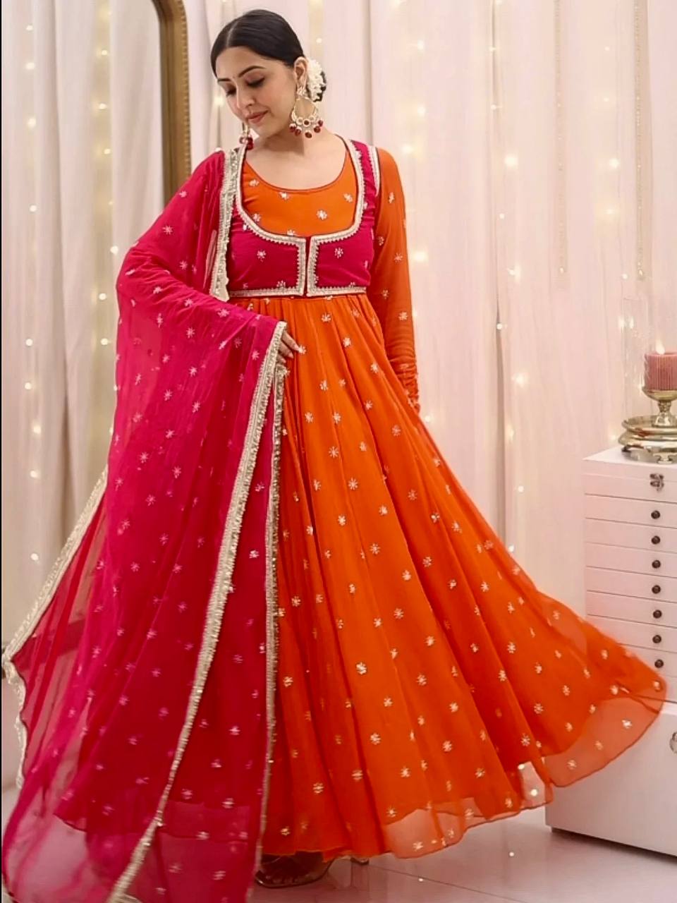 Noorani Adaa Sunset Orange Anarkali