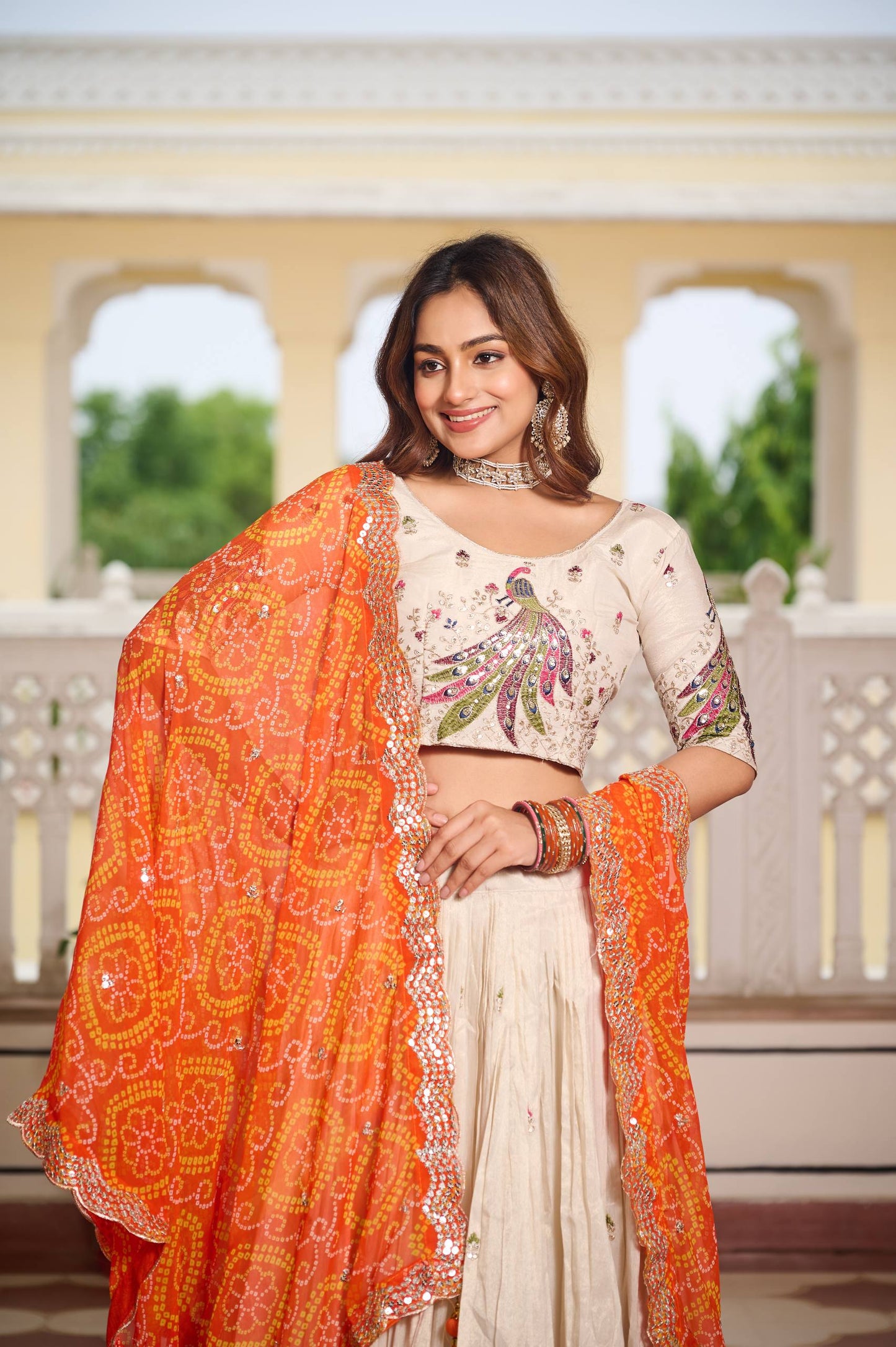 Zakhi Embroidered Lehenga Choli Set with Bandhani Dupatta Magic