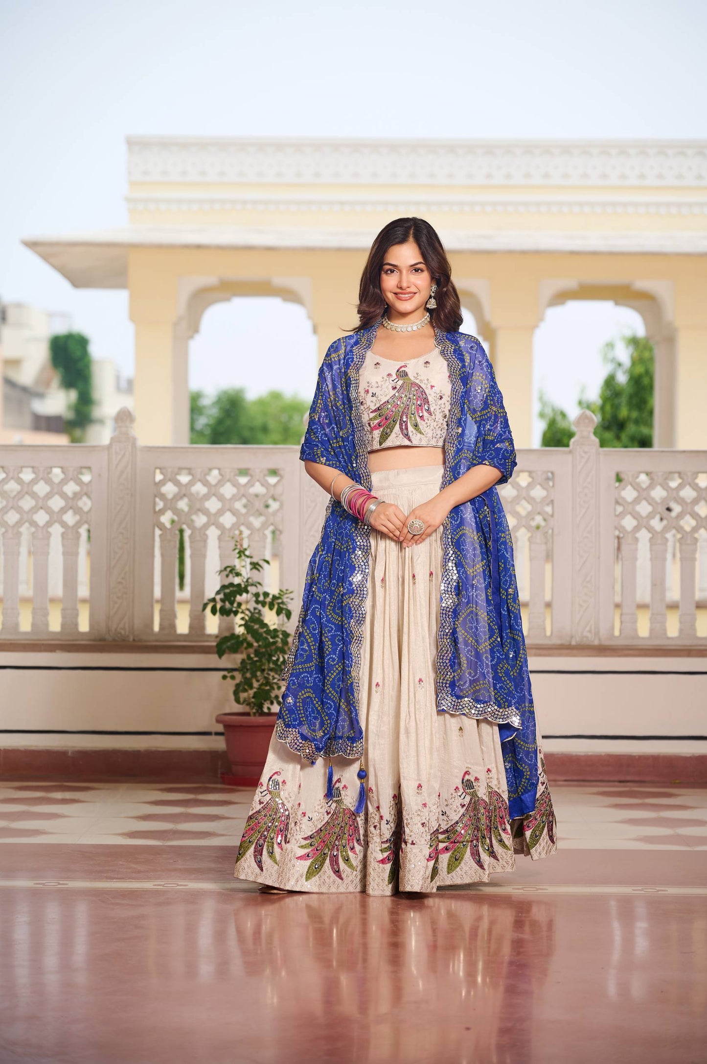 Zakhi Embroidered Lehenga Choli Set with Bandhani Dupatta Magic