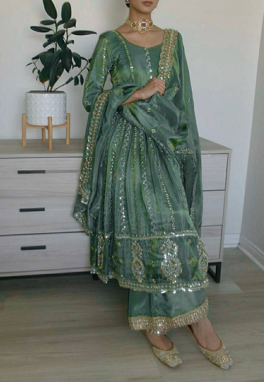 Jasmine Mystic Olive with Heirloom Embroidery Anarkali