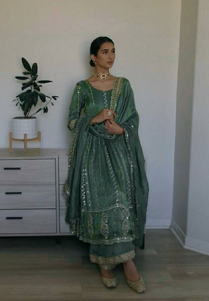 Jasmine Mystic Olive with Heirloom Embroidery Anarkali