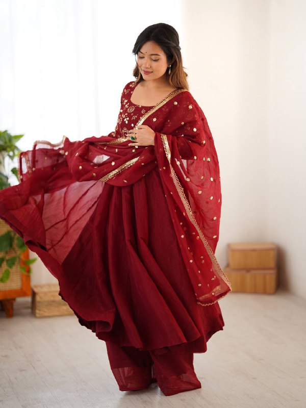 Ridhima Crimson Wine Traditional Embroidered Anarkali
