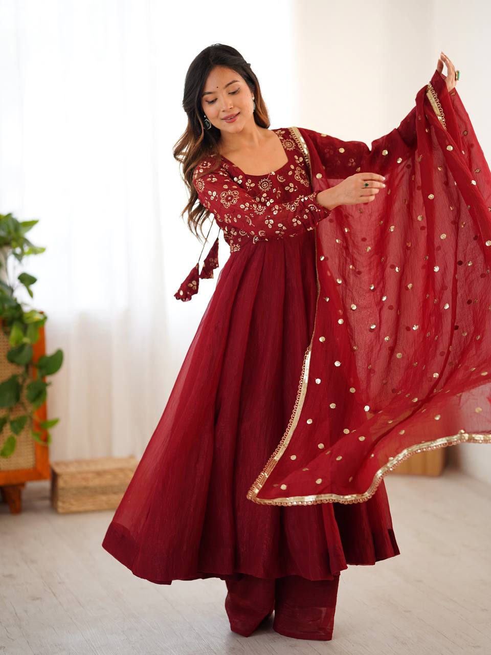 Ridhima Crimson Wine Traditional Embroidered Anarkali