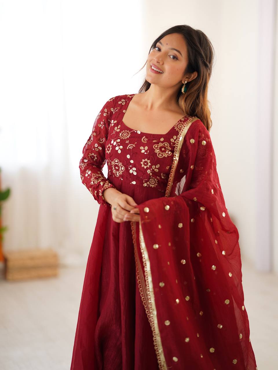 Ridhima Crimson Wine Traditional Embroidered Anarkali