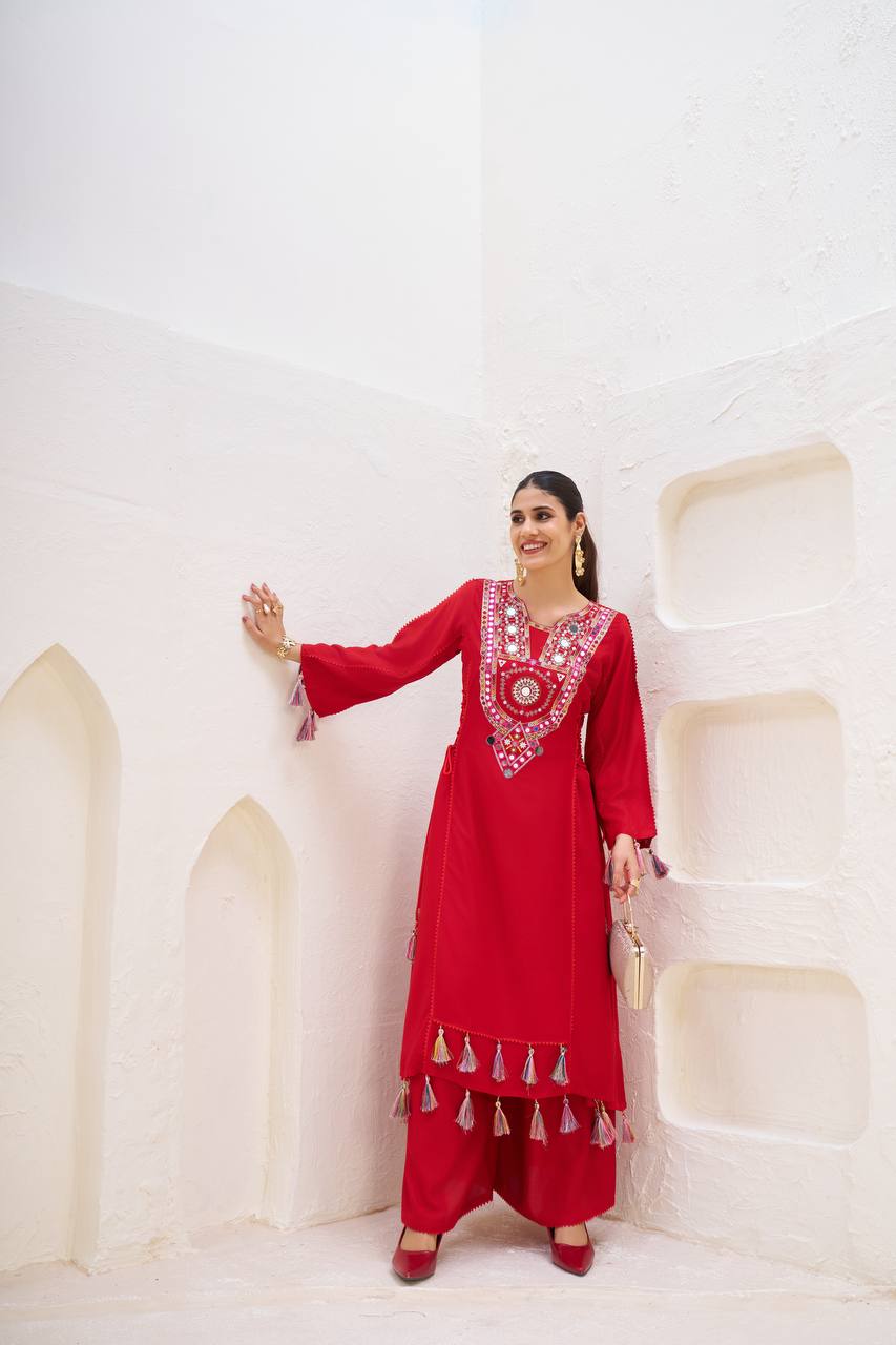 Tribal Mirror Elegance Premium Flared Kurta Set